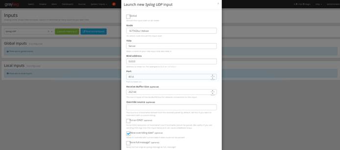 Graylog Add Input